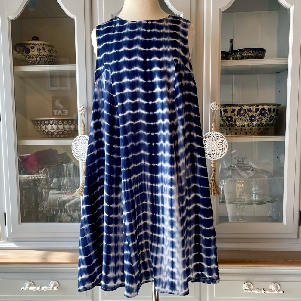 SHE + SKY Women’s Blue Tie Dye Shift Sundress Mini Summer Dress Sz S​​